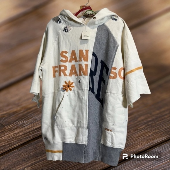 Free People Day Off Hoodie Sweatshirt Embroidered Patchwork Vintage Dist… - Picture 3 of 16